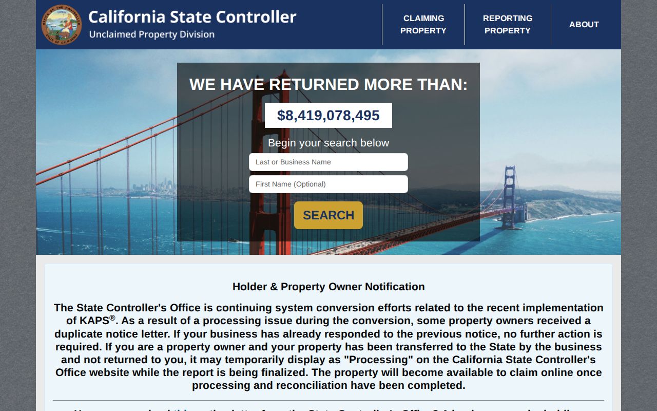 Norwalk residents directory view of California unclaimed property search