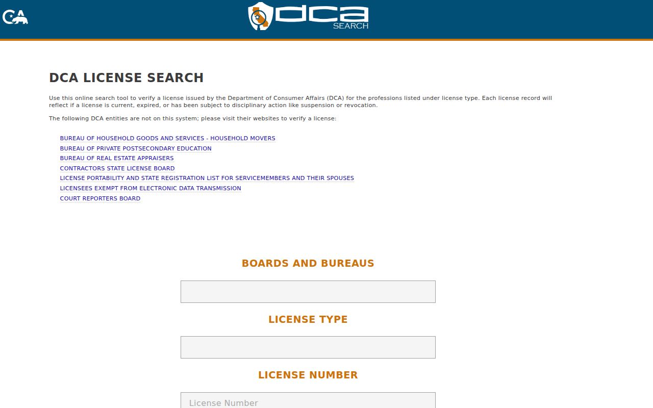 Norwalk residents directory view of the California professional license search