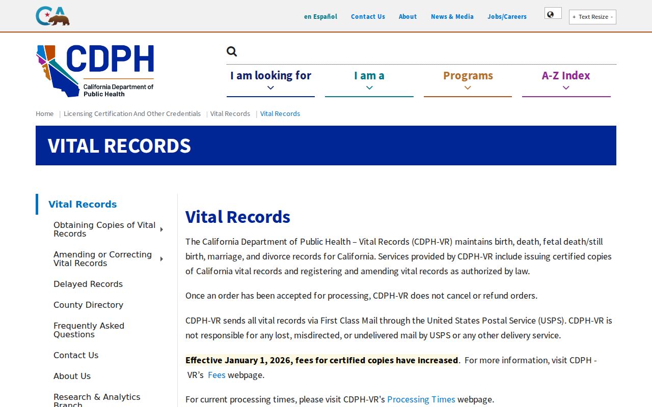 Norwalk residents directory view of California vital records overview