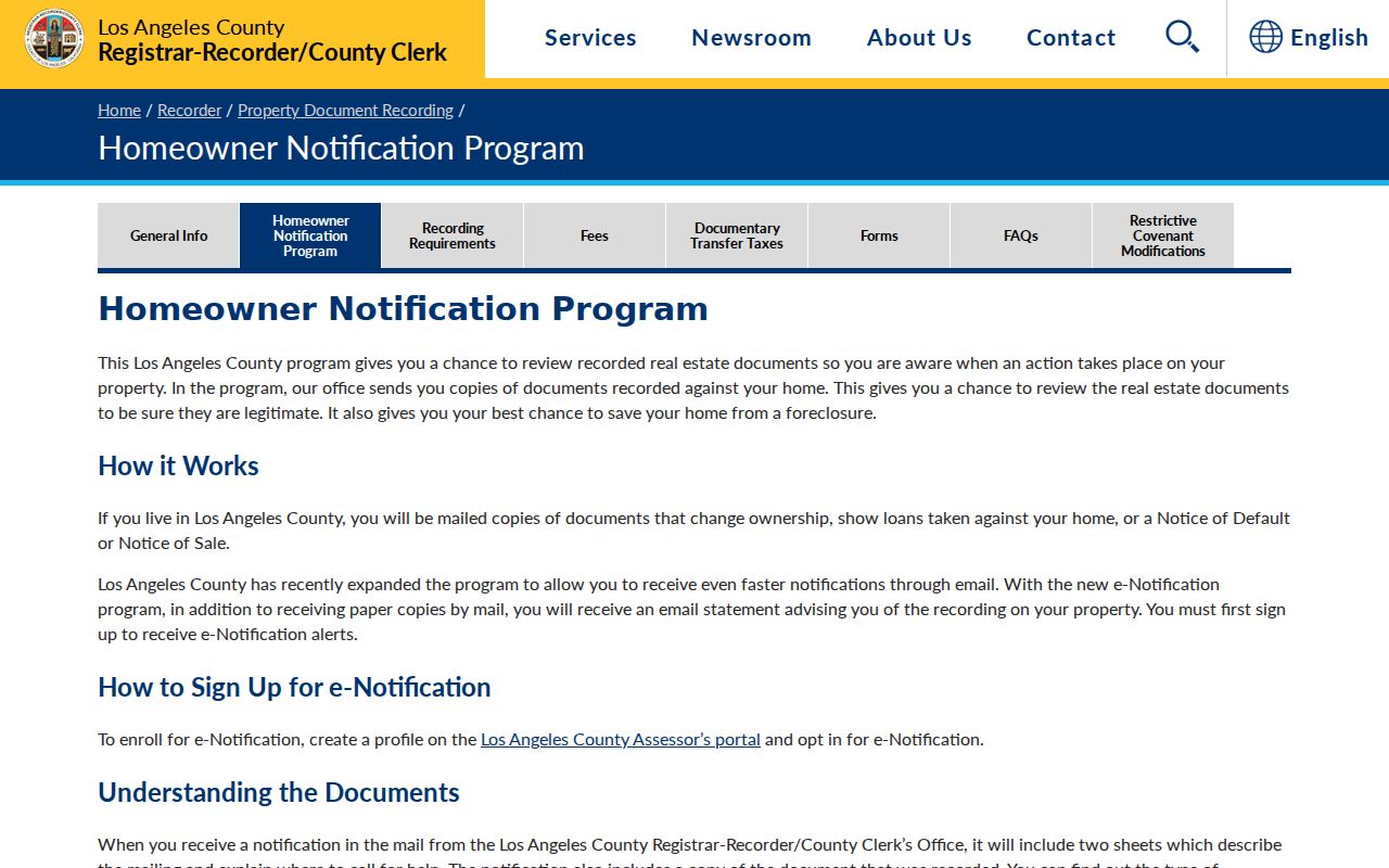 Norwalk previous residents homeowner notification and deed protection