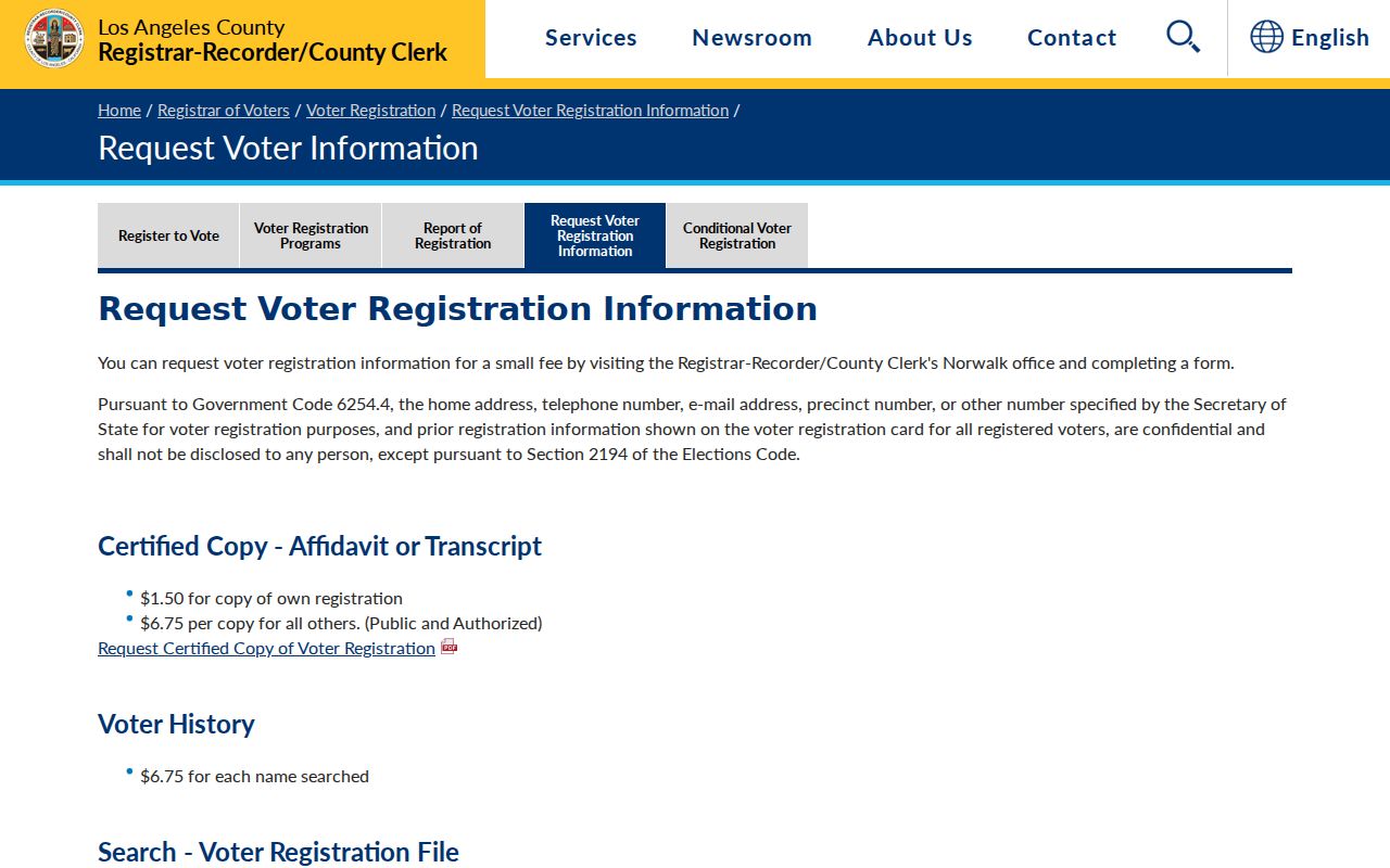Norwalk resident lookup voter information request service